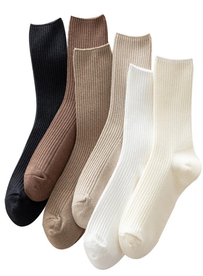 jecvxor 6 Pairs Cozy Crew Socks for Women, Cute Neutral Aesthetic Casual Athletic Cotton Socks, Boot Cozy Socks for Women, Slouchy Long Socks for Women Pack - Image 1